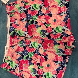 Crown & Ivy Pink and Blue Bermuda Shorts Vibrant Floral Design